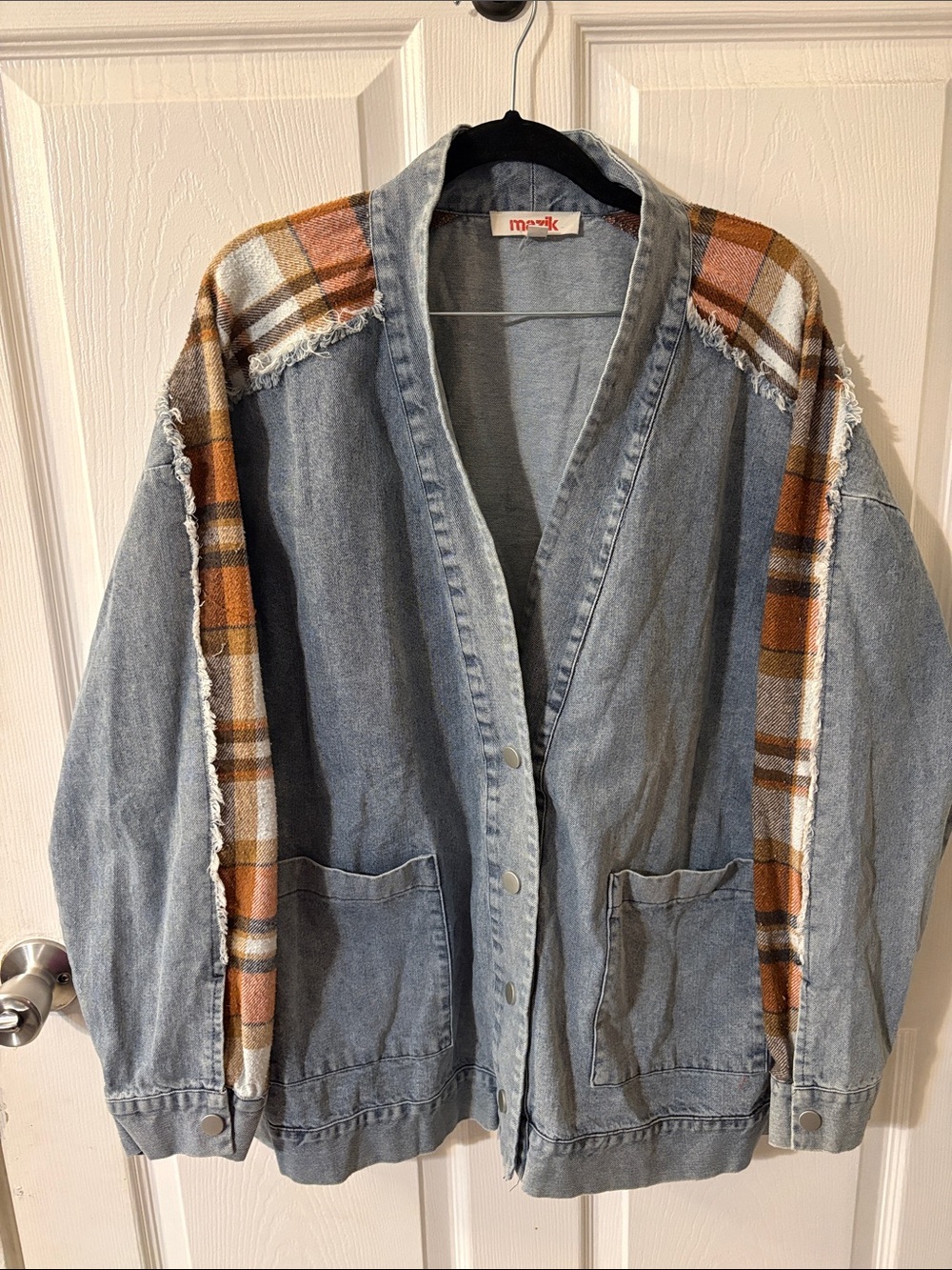 Mazik light blue cardigan with plaid details